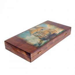 Backgammon Game Set - Wooden Handmade - "Sailng Ship" Design - Medium
