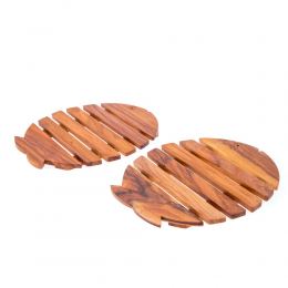 Olive Wood Kitchen Utensils Handmade, Set of 2 Wooden Pot Coasters or Trivets with Fish Design, Heat Resistant 3