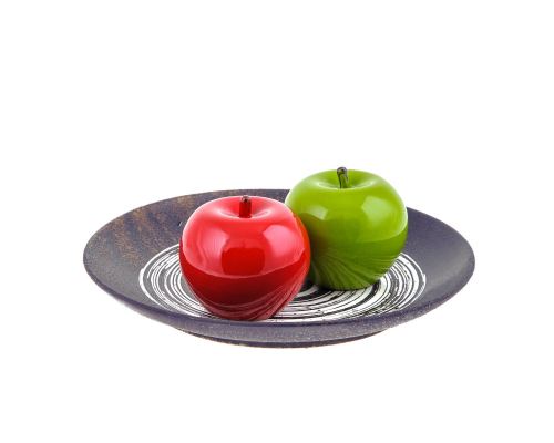 Apples Set of 2 - Modern Ceramic Handmade Decor Ornament, Green & Red 3.9', 10cm