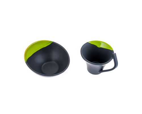 Bowl & Mug or Cup Set - Modern Handmade Ceramic - Green & Black