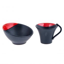 Bowl & Mug or Cup Set, Modern Handmade Ceramic, Red & Black