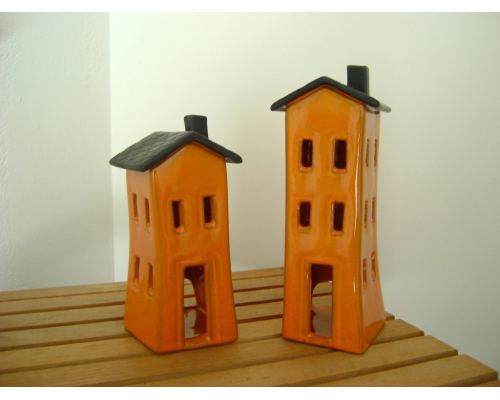 Orange Candle Lantern, House Design - Modern Handmade Ceramic - Large