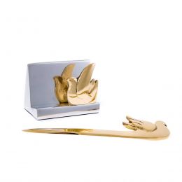 Desk Accessories Set of 2 - Bird Design - Handmade Solid Metal - Letter Opener, Business Card Holder