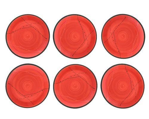 SET of 6, Main Course Serving Plates or Dishes, Handmade Ceramic - Red 10.6" (27cm)