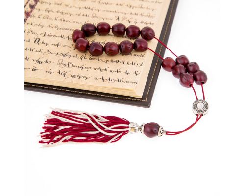 Worry Beads & Key Holder Ring Set of Bordeaux Nutmeg Seed Beads