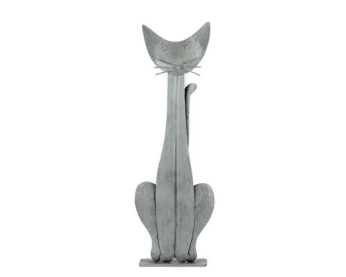 Cat Figure - Wall Art & Tabletop Decor, Handmade Metal Sculpture - Silver Color 11.0" (28cm)