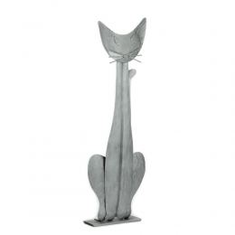 Cat Figure - Handmade Wall Art & Tabletop Decor, Metal Sculpture - Silver Color