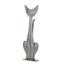 Cat Figure - Handmade Wall Art & Tabletop Decor, Metal Sculpture - Silver Color
