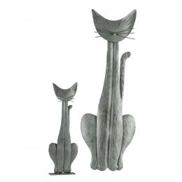 Cat Figure - Large Handmade Metal Wall Art Decor Sculpture - Silver - 2 Sizes