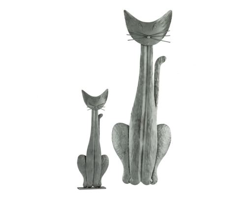 Cat Figure - Large Handmade Metal Wall Art Decor Sculpture - Silver - 2 Sizes