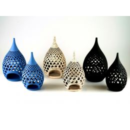 Set of 2 Modern Ceramic Tealight Candle Lanterns, Design B - 3 Colors