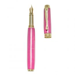 Fountain Pen, Handmade of Pink Color Epoxy Resin, "Lexis" Design, 2