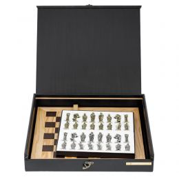 Σκάκι Ελιάς σε Μαύρο Ξύλινο Κουτί με Μεταλλικά Πιόνια 2