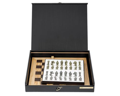 Σκάκι Ελιάς σε Μαύρο Ξύλινο Κουτί με Μεταλλικά Πιόνια 2