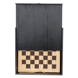 Olive Wood Chess Set in Black Wooden Box, Metallic Chess Pieces 10