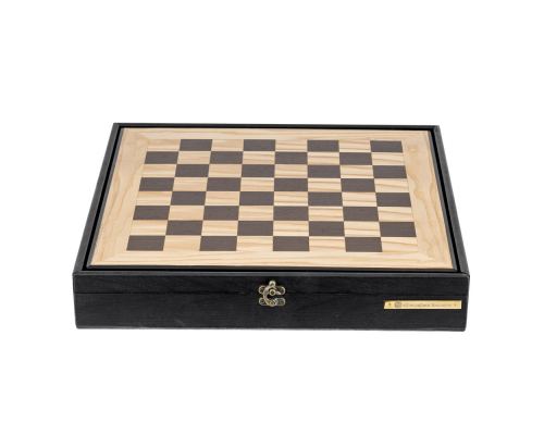 Olive Wood Chess Set in Black Wooden Box, Metallic Chess Pieces 7