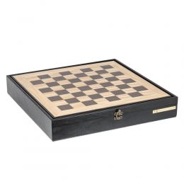 Σκάκι Ελιάς σε Μαύρο Ξύλινο Κουτί με Μεταλλικά Πιόνια 5