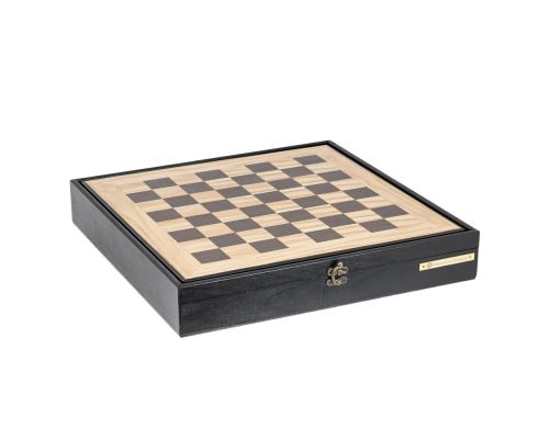 Σκάκι Ελιάς σε Μαύρο Ξύλινο Κουτί με Μεταλλικά Πιόνια 5