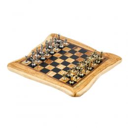 Olive Wood Handmade Premium Quality Rustic Style Chess Set, Metallic Chess Pieces 5
