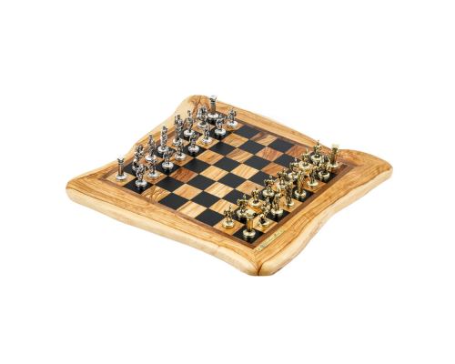 Olive Wood Handmade Premium Quality Rustic Style Chess Set, Metallic Chess Pieces 5