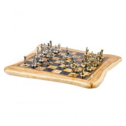 Σκάκι Πολυτελείας Ρουστίκ Χειροποίητο από Ξύλο Ελίας με Μεταλλικά Πιόνια 7