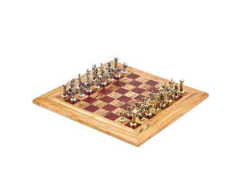 Σκάκι Πολυτελείας Χειροποίητο από Ξύλο Ελίας και Ξύλο Purple Heart με Μεταλλικά Πιόνια 6