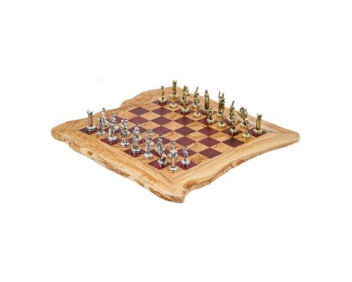 Σκάκι Πολυτελείας Ρουστίκ Χειροποίητο από Ξύλο Ελίας και Purple Heart με Μεταλλικά Πιόνια 4