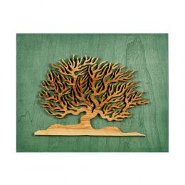 Tree of Life, Handmade of Olive Wood, Modern Wall Art Decor, Green Wooden Background, 45x35cm