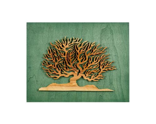 Δέντρο της Ζωής από Ξύλο Ελιάς, Πράσινο, Μοντέρνο Χειροποίητο Διακοσμητικό Τοίχου, 45x35cm
