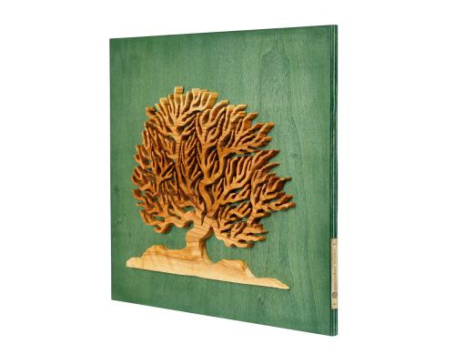 Tree of Life, Handmade of Olive Wood, Modern Wall Art Decor, Green Wooden Background 3