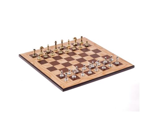 Olive Wood Chess Set in Black Wooden Box, Metallic Chess Pieces Classic Style, 41x41cm 5