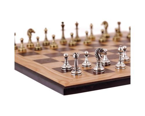 Olive Wood Chess Set in Black Wooden Box, Metallic Chess Pieces Classic Style, 41x41cm 3