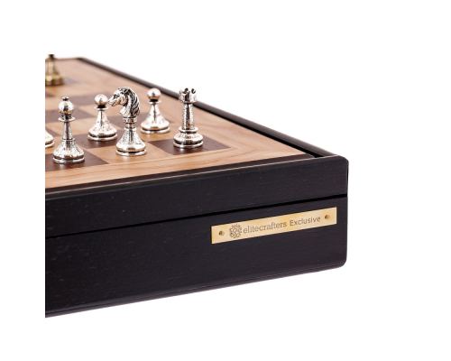 Olive Wood Chess Set in Black Wooden Box, Metallic Chess Pieces Classic Style, 41x41cm 8