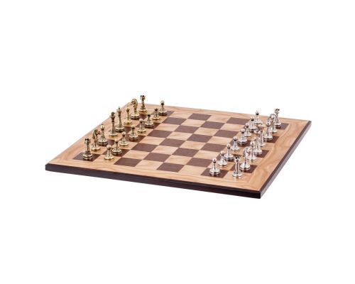 Σετ Σκακι, Σκακιέρα Ελιάς με Μαύρα Τετράγωνα & Μεταλλικά Πιόνια Κλασσικού Στυλ. 38x38 cm 4