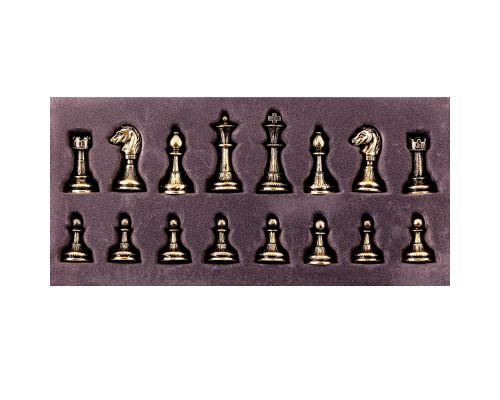 Olive Wood Chess Set, with Black Squares & Metallic Chess Pieces Classic Style. 38x38 cm 9