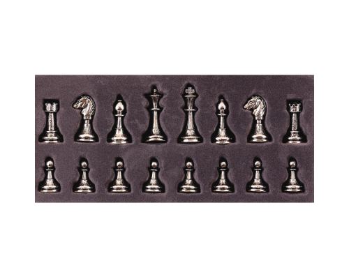 Olive Wood Chess Set, with Black Squares & Metallic Chess Pieces Classic Style. 38x38 cm 10