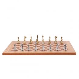 Olive Wood Chess Set, with Brown Squares & Metallic Chess Pieces Classic Style. 38x38 cm 4