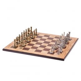 Olive Wood Chess Set, with Black Squares & Metallic Chess Pieces Roman Style. 38x38 cm 5