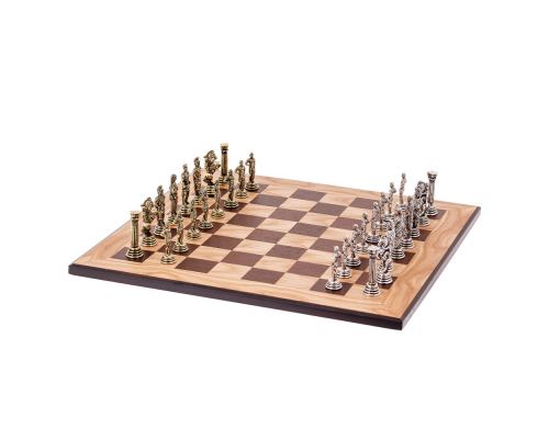 Olive Wood Chess Set, with Black Squares & Metallic Chess Pieces Roman Style. 38x38 cm 5