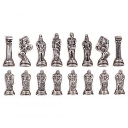 Olive Wood Chess Set, with Black Squares & Metallic Chess Pieces Roman Style. 38x38 cm 9