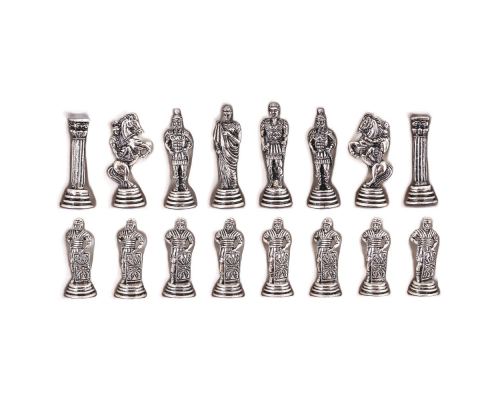 Olive Wood Chess Set, with Black Squares & Metallic Chess Pieces Roman Style. 38x38 cm 9