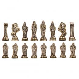 Olive Wood Chess Set, with Black Squares & Metallic Chess Pieces Roman Style. 38x38 cm 8