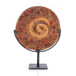 Decorative Disk Sculpture - Handmade Ceramic & Metal With Porcelain Inlays Tabletop Decor. 34cm (13.4")