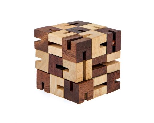 "The Snake" Brain Teaser Game - Handmade Wooden Cube Mind Puzzle