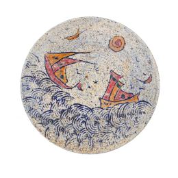 Decorative Plate - Handmade Ceramic Table or Wall Art Decor - "Sea & Ship" Design, 36cm (14.2")