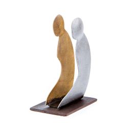 Business Card Holder - Desktop Handmade Metal - Human Figure - Gold & Silver