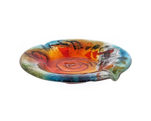 Ashtray - Handmade Fused Glass, Round Shape - Decorative Smoking Accessory - Green & Orange 20cm (7.9")