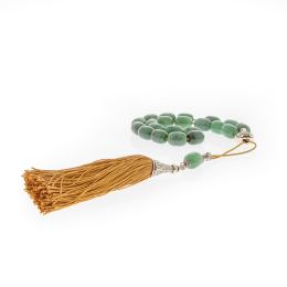 Greek Worry Beads, Handmade of Aventurine Gemstones, Silk Cord & Tassel - 925 Sterling Silver Parts & Taurus Horoscope Sign