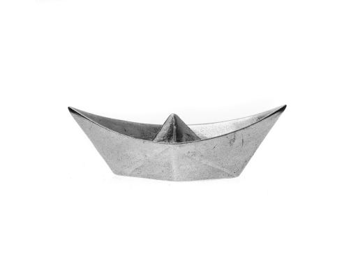 Boat Decorative Ornament, Handmade Solid Aluminum Metal, "Paper Boat" Design - Extra Large, Silver Color