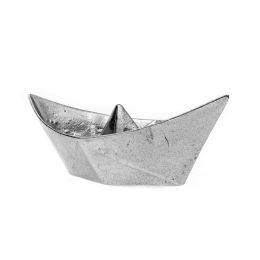 Boat Decorative Ornament, Handmade Solid Aluminum Metal, "Paper Boat" Design - Extra Large, Silver Color